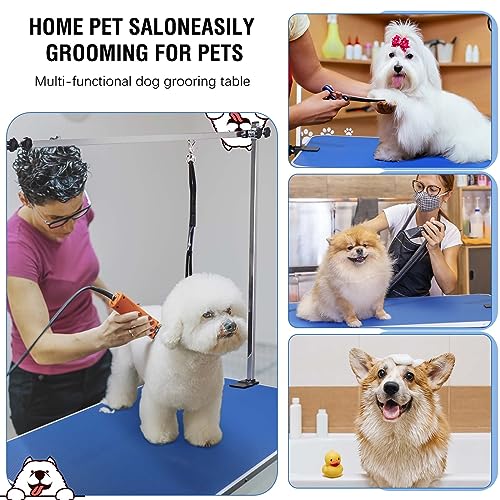 Dog/Pet Grooming Table Foldable Height Adjustable - 42-inch Portable Dog Grooming Table with Arm Noose & Mesh Tray, Maximum Capacity Up to 300lbs, Dark Blue