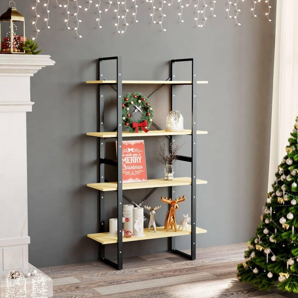 vidaXL Solid Pine Wood Bookshelf - Industrial Scandinavian Style Bookcase with 4-Tiers, Untreated Brown Natural Finish, 31.5"x11.8"x55.1"