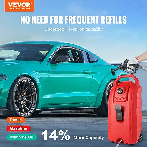 VEVOR 16 Gallon Fuel Caddy, 7.8 L/min, Portable Gas Storage Tank Container with Nozzle Rubber Wheels, Fuel Transfer Storage Tank for Gasoline Diesel Machine Oil Car Mowers Tractor Boat Motorcycle