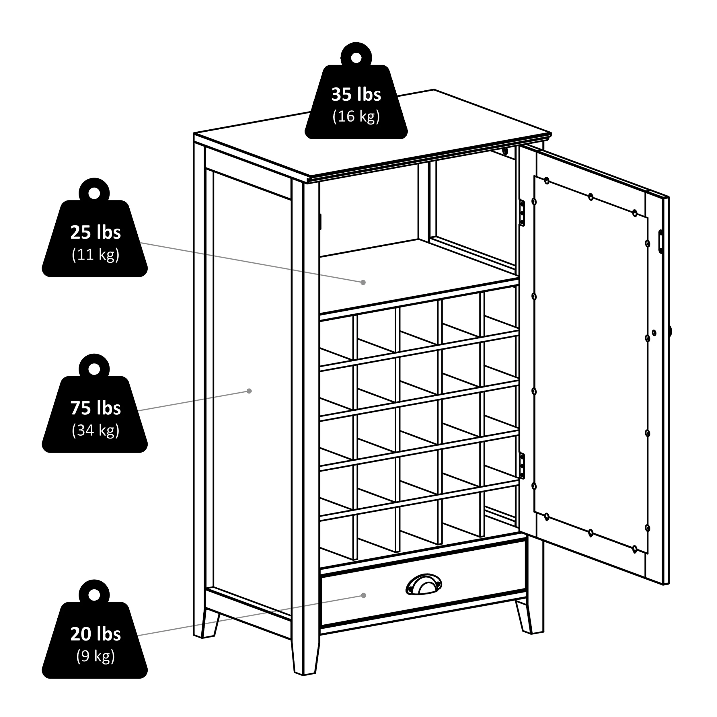 Winsome Wood Bordeaux 25-Bottle Modular Wine Cabinet, Espresso Finish