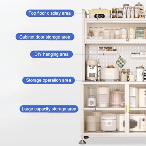 Bakers Rack with Storage Cabinet, 5 Tier Freestanding Tall Storage Sideboard, for Kitchen Hutch, Home, Office, Pantry, Garage
