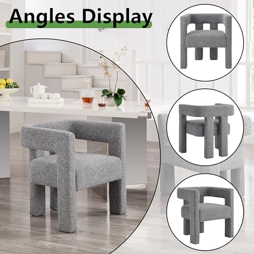 Modern Sherpa Barrel Chair with Open-Back, Fabric Upholstered Boucle Dining Chair, Accent Side Armchair for Living Room, Bedroom, Kitchen (Blue Black,25.59" x 20.87" x 27.56")
