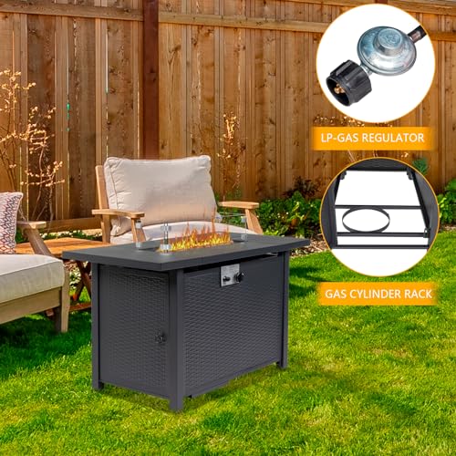 43 Inch Propane Fire Pit Table with Lid and Metal Tabletop for Outdoor, 50,000 BTU Gas Fire Pit Table with 6.6 Pounds Lava Stones,2 in 1 Square Firepit Table for Patio Backyard Garden Party