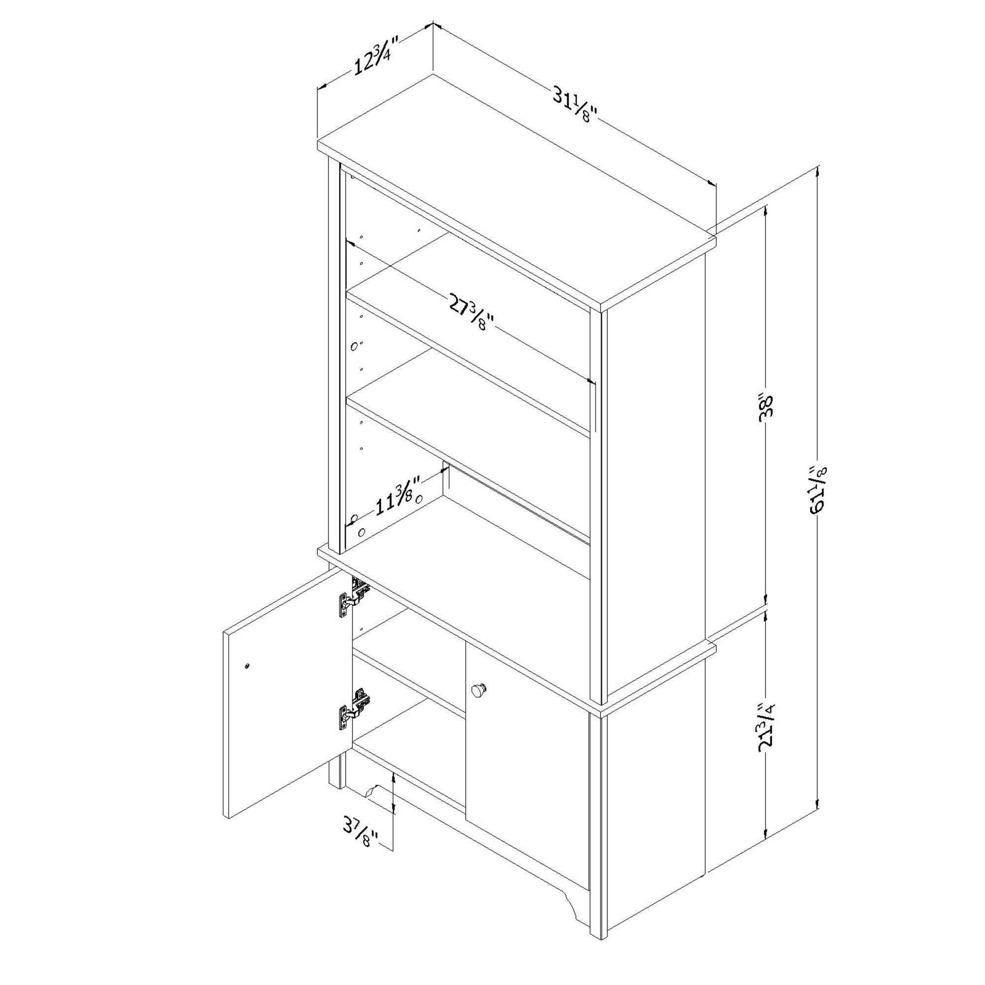 South Shore Vito 3-Shelf Bookcase with Doors Pure White