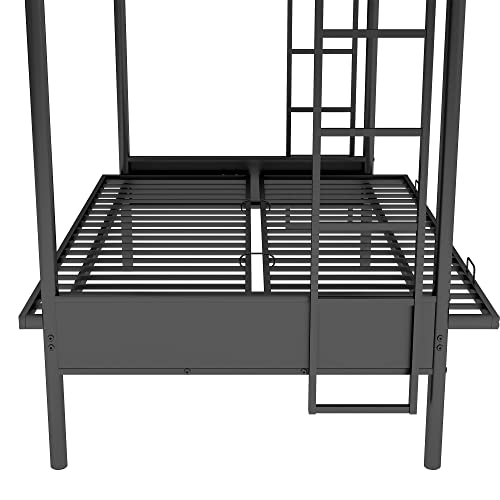 Harper & Bright Designs Twin over Futon Bunk Bed,Metal Bunk Bed with Futon can easy conversion to Twin Over Full Bunk Beds, Futon Bunk Bed with Guardrails and 2 Ladders for Kids Teens, Black