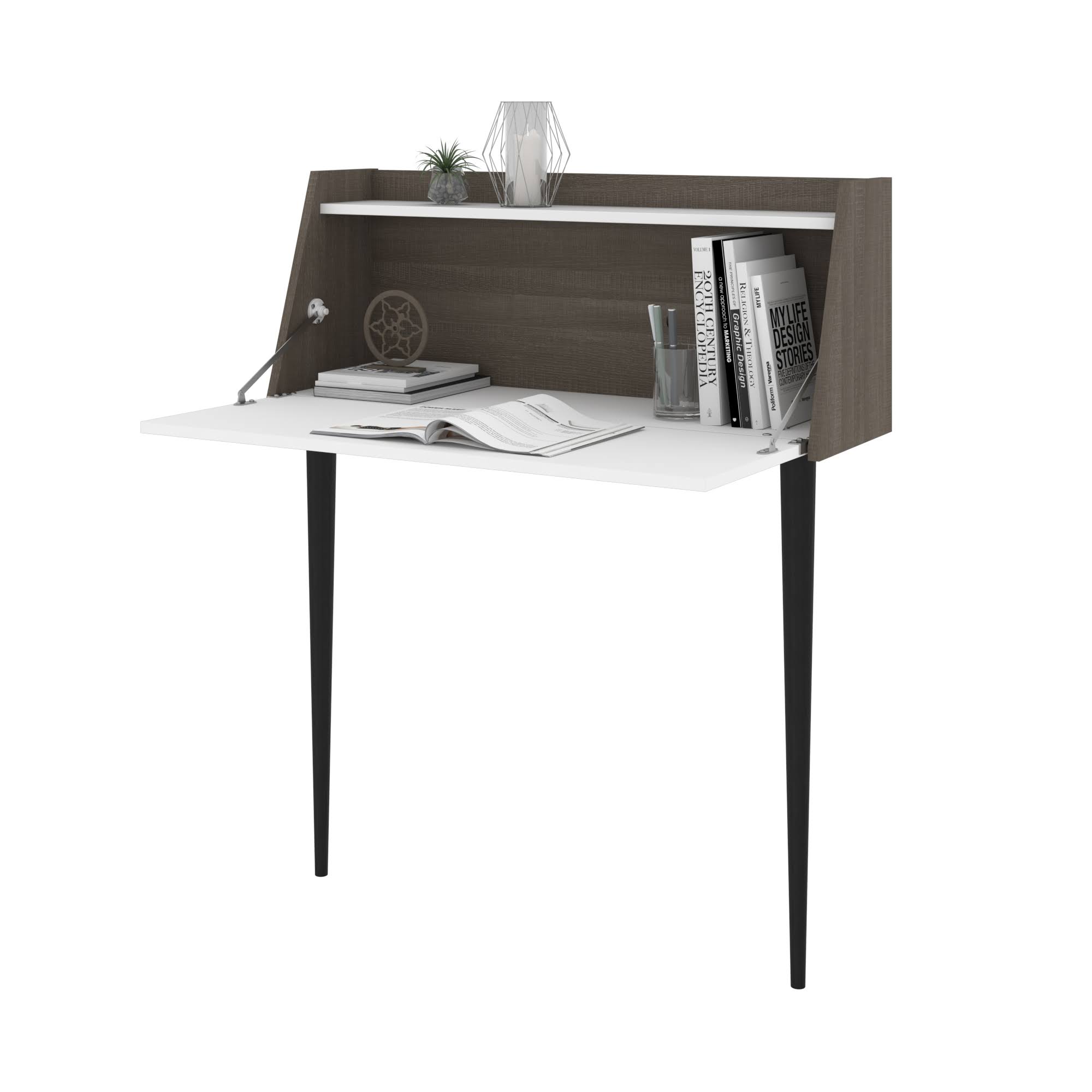 Bestar 111160-001747 Skat 36W Secretary Desk in White u0026 Bark Grey