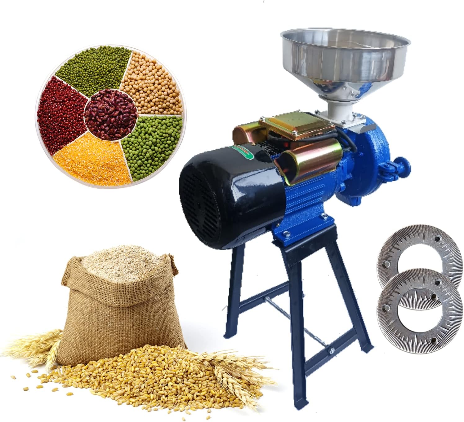 Eachbid Dry Grinder 110V 3000W Electric Grain Mill Corn Grinder, Commercial Feed Wheat Mill Dry Grinder, Heavy Duty Milling Machine Flour Mill Cereals Grinder Rice Corn Grain Coffee Wheat with Funnel