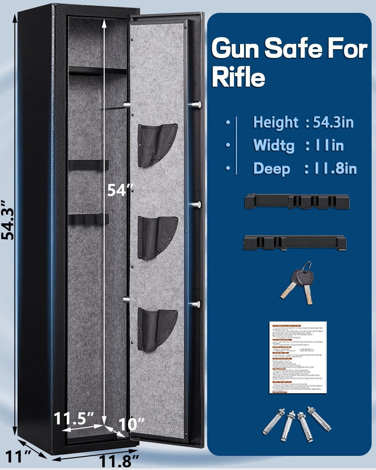 Fandon 5-6 Gun Safe, Gun Safes for Home Rifles and Pistols,Quick Access Long Gun Safe Shotgun Rifle Cabinet,with Removable Shelfs and 3 Pistol Pocket,Silent Mode