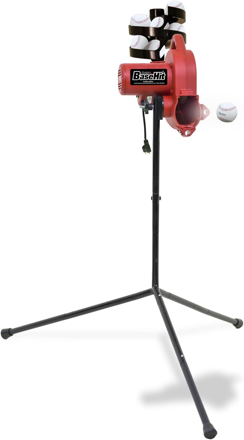 Heater Sports Base Hit Lite & Real Baseball Pitching Machine, Pitches Up to 45 MPH, Perfect for Hitting and Fielding