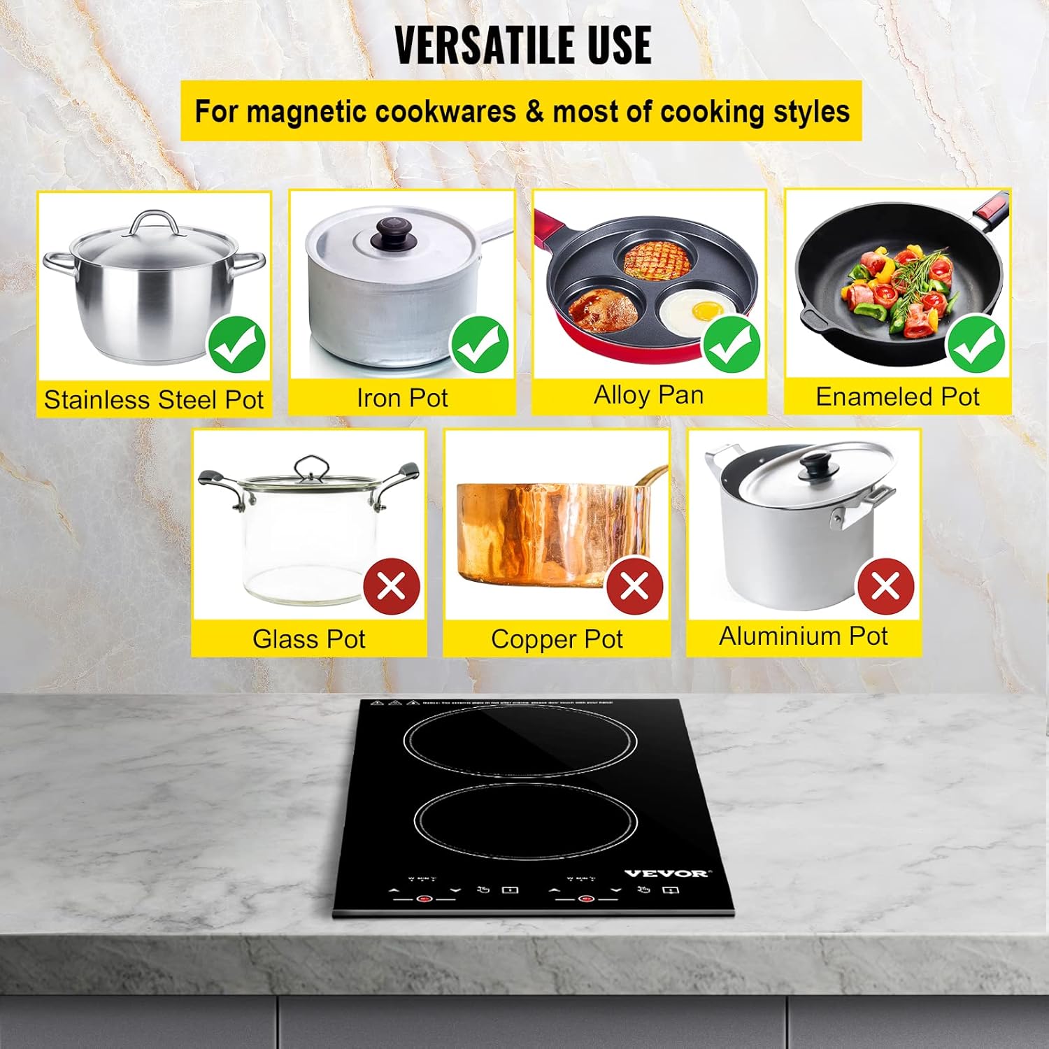 VEVOR Built-in Induction Electric Stove Top 5 Burners,35 Inch Electric Cooktop,9 Power Levels & Sensor Touch Control,Easy to Clean Ceramic Glass Surface,Child Safety Lock,240V