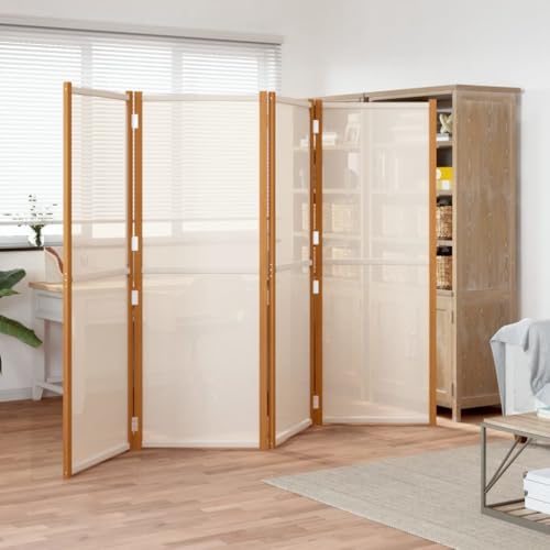 4-Panel Room Divider Cream White 110.2"x70.9",Acacia Wood Room Divider, Foldable Privacy Screen for Indoor and Outdoor Spaces Home & Kitchen Furniture, Bedroom Room Dividers