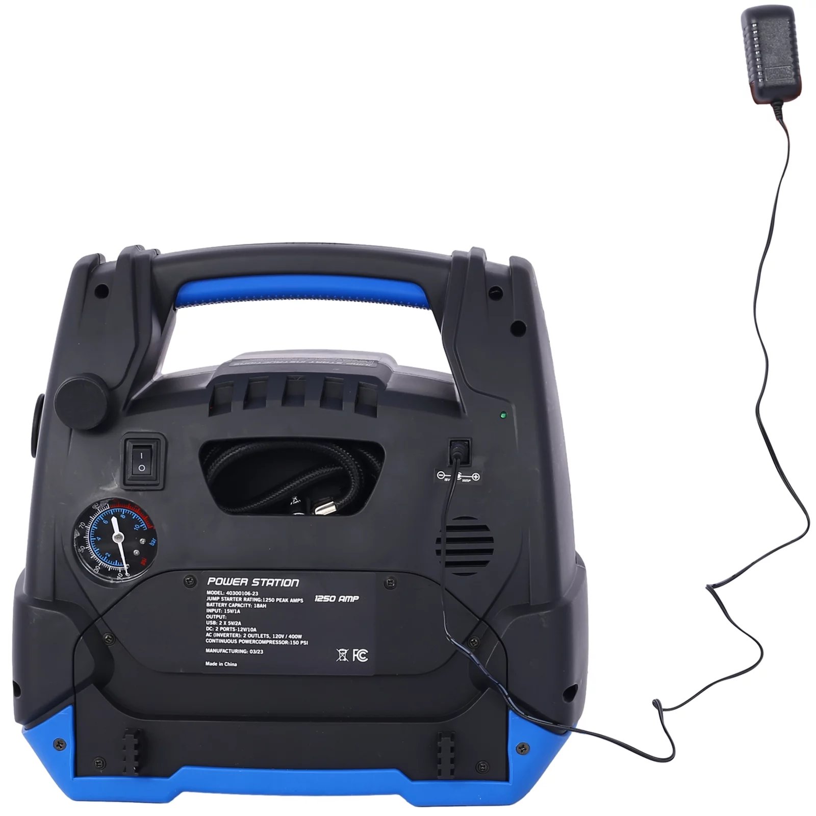 iRerts 1800 Peak Amp Jump Starter, Rechargeable Jump Starter for Gas Diesel Vehicles, Portable Power Station Powerhouse with Air Compressor, 2 DC Outlets, 2 AC Outlets, and 2 USB Ports