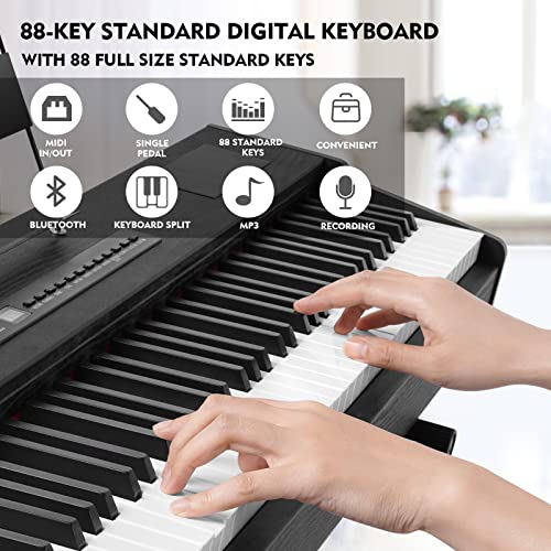 MUSTAR Digital Piano 88 Key Weighted Keyboard Hammer Action, MDP-1300 Weighted Keyboard Piano with Stand, Full Size Electric Piano Keyboard with for Beginners, Portable Case, Sustain Pedal, White