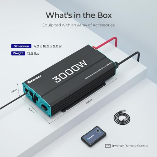 Renogy Inverter PUH, 3000W Pure Sine Wave Power Inverter with UPS Transfer Switch & Bluetooth, 12V DC to 120V AC Converter for RV, Truck, Home,Camping - 6000W Surge Power, Remote Monitoring