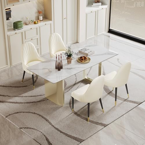 63 inch Glass Dining Table with Clear Rectangular Glass Top, U-Shape Golden Plating Metal Legs Modern Rectangular Glass Kitchen Table Furniture for Home Office Kitchen Dining Room (Gold)