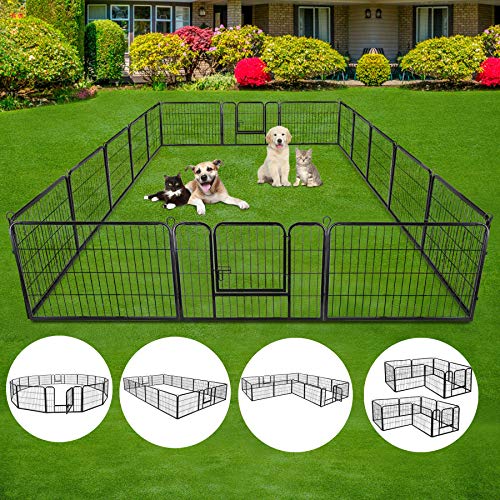 LEMY 16 Panels 32 in Pet Playpen Heavy Duty Metal Dog Exercise Fence Barrier，Outdoor & Indoor Foldable Pet Exericse Pen w/Door,Black