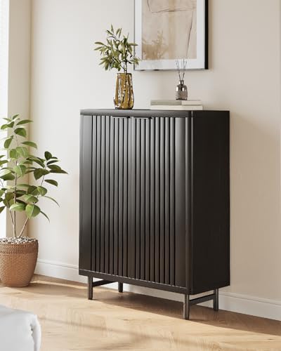 LITTLE TREE 6-Tier Shoe Cabinet with Doors for Up to 24 Pairs, Large Wooden Shoe Storage Cabinet with Adjustable Shelves, Retro Freestanding Shoe Organizer Cabinet for Entryway, Hallway, Dark Walnut