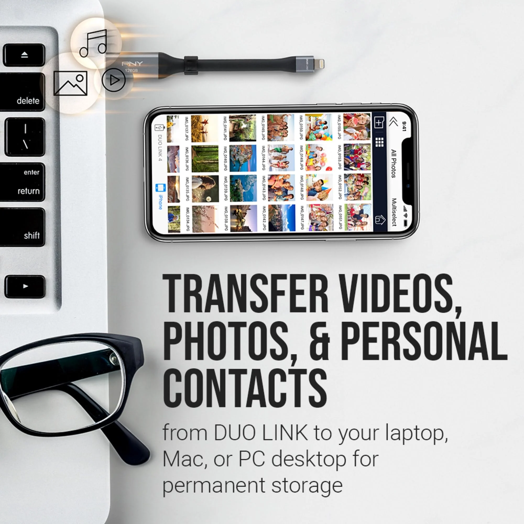 PNY 64GB DUO LINK iOS USB 3.0 OTG Flash Drive for iPhone & iPad and Computers - External Mobile Storage for photos, videos, and more, Metal Gray