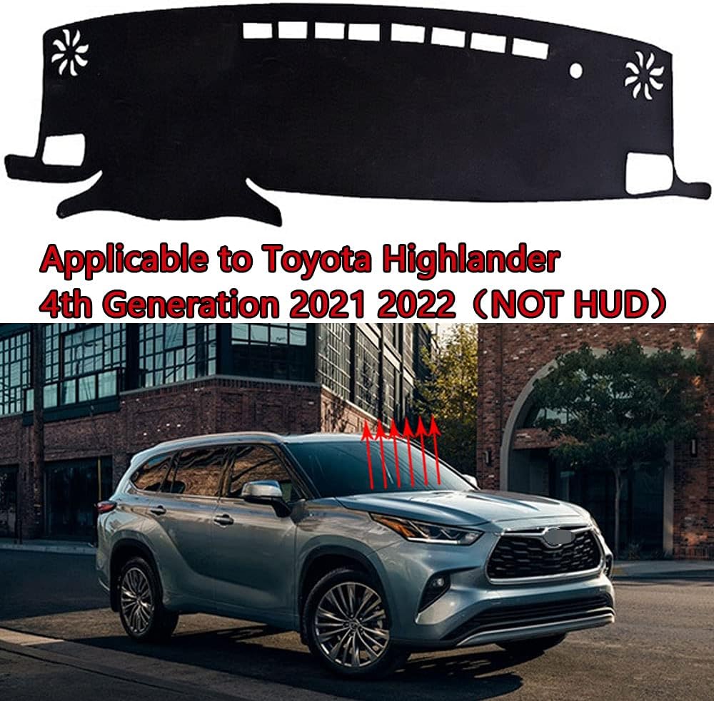 XHQ Dashboard Cover Mat Carpet Car Dash Board Interior Accessories for Toyota Highlander 4th Generation 2021 2022 Reduces Glare Eliminates Cracking Protect The Interior（NOT HUD Style）
