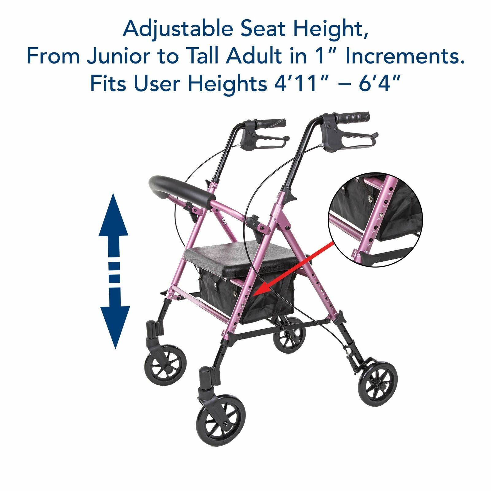 Carex Step N Rest Aluminum Rolling Walker for Seniors Pink Rollator Walker