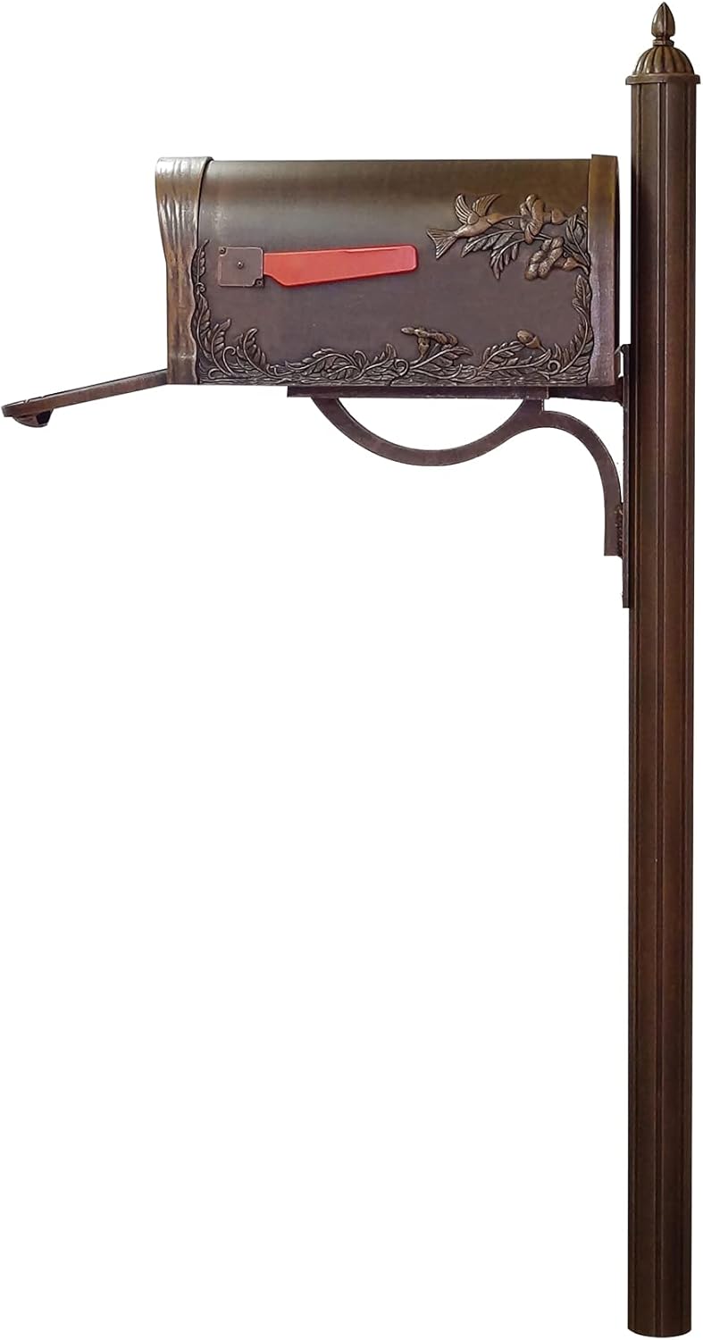 Special Lite Products Durable Hummingbird Curbside Mailbox with Locking Insert and Richland Mailbox Post, Copper