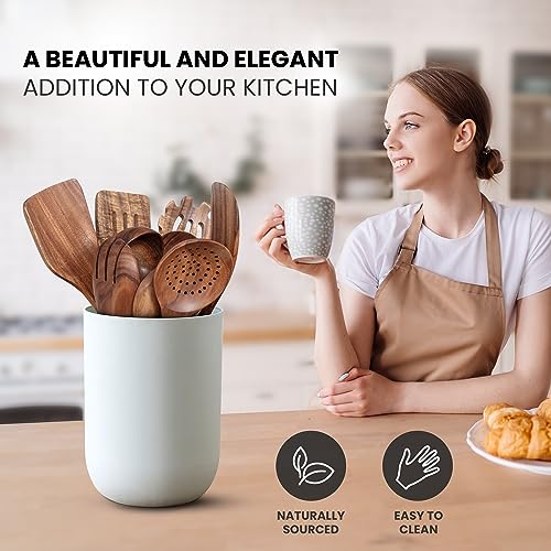 Zulay Kitchen 30-Piece Teak Wooden Utensils for Cooking - Natural Teak Utensil Set with Premium Gift Box - Non-Stick Wooden Spoons for Cooking - Kitchen Gift Set - Comfortable Grip Wooden Utensil Set