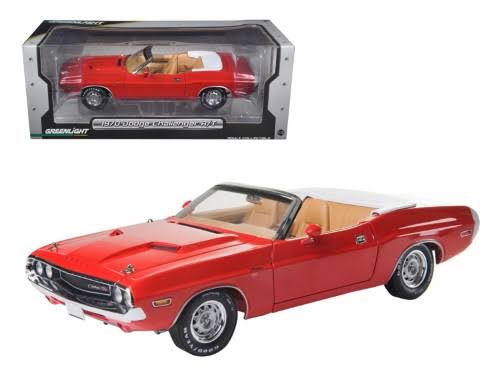 1970 Dodge Challenger R/T Convertible Rallye Red 1/18 Diecast Car Model by Greenlight, As shown