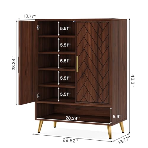 Tribesigns Walnut Shoe Cabinet with Doors, 6-Tier 24 Pairs Shoe Storage Cabinet for Entryway (Brown)