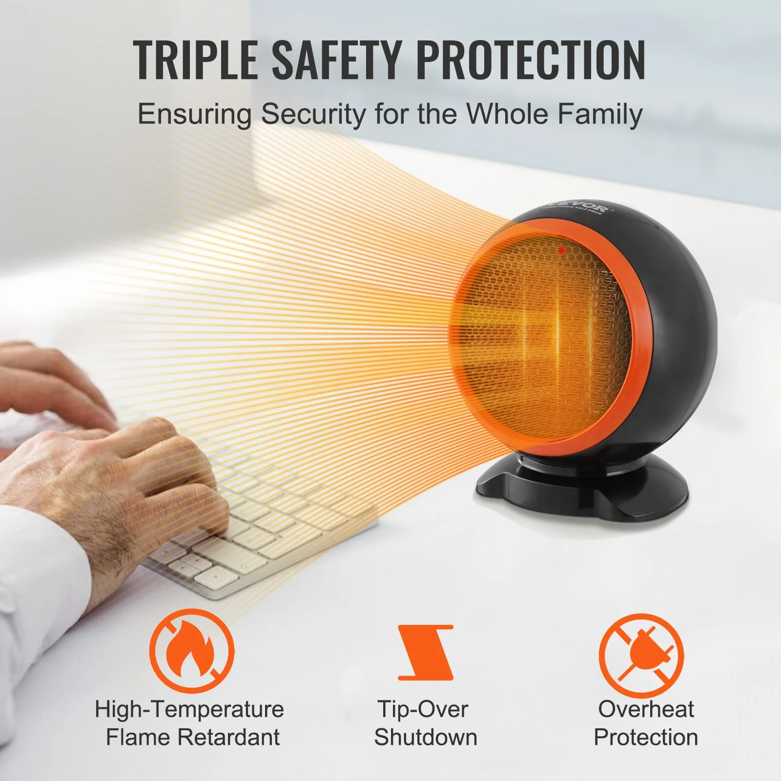 BENTISM 500W Electric Fan Forced Portable Space Heater 6 in Overheat Protection