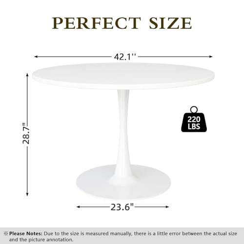 42 Inch Round Dining Table, Pure White Tulip Dining Table Tulip Table W/0.71" Thickness & Metal Pedestal Base for 4 to 6 People, Modern Round Kitchen Table Leisure Table Circle Coffee Table