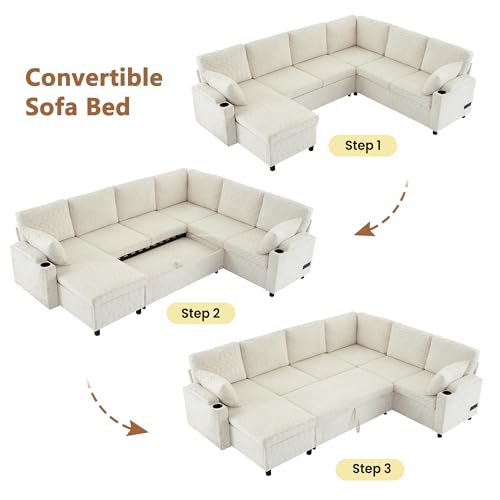 Oversized U-Shaped Sectional Sofa Couch Plush Corduroy Upholstered Modular Deep Seat Sofa&Couch Sectional W/Right Facing Chaise Lounge and 7 Toss Pillows for Home Apartment Living Room Furniture Sets