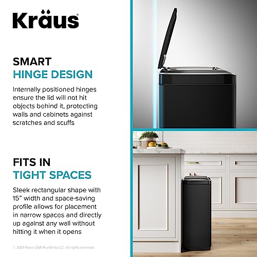 Kraus GarbagePro Rectangular 13 Gallon Hands-Free Motion Sensor Trash Can Battery Operated