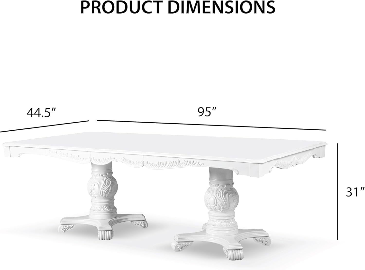 Furniture of America Adair Traditional Solid Wood 7-Piece Dining Set with Double Pedestal Expandable Table and 6 Leather Padded Side Chairs for Home, Kitchen, Living Room, White
