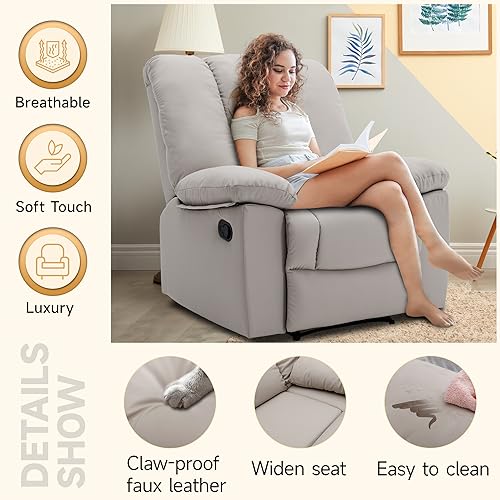 Oversized Recliner Chair, Lazy Boy Recliners with Soft Overstuffed Arms and Back, Big and Tall Manual Recliners for Living Room, Bedroom, Study Room, Dark Grey