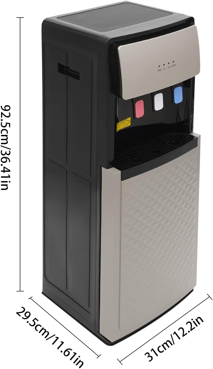 Bottom Loading Water Cooler Dispenser, Hot & Cold Water Cooler Dispenser, Holds 3 or 5 Gallon Bottle, with Storage Cabinet and Child Safety Lock for Home, Office Use (Silver Grey)