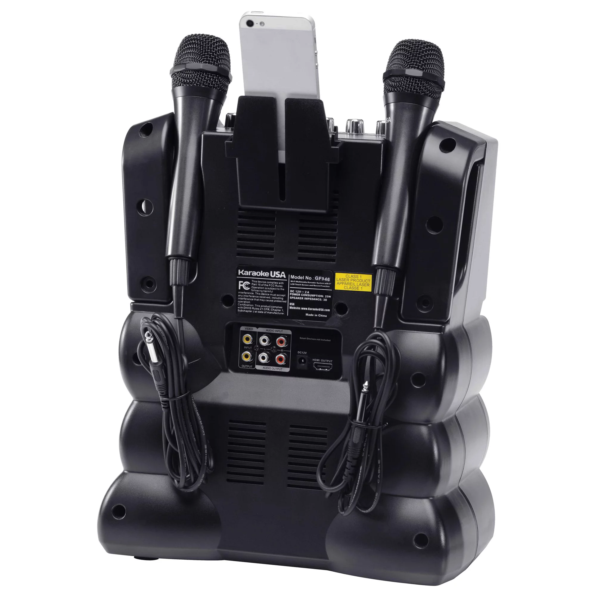 Karaoke USA DVD/CD+G/MP3+G Bluetooth 35-Watt Karaoke System with 7" TFT Digital Color Screen, LED Lights, HDMI Output and 2 Microphones, GF946