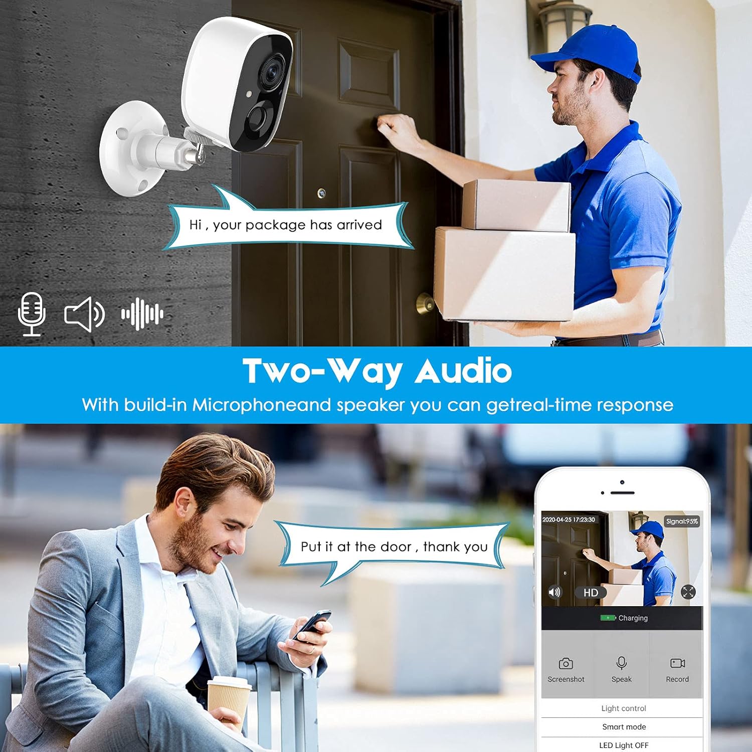 HAWKRAY Wireless Outdoor Security Camera with Spotlight, 1080P Battery Powered WiFi Surveillance Cameras for Home Security System, Night Vision, Motion Detection, 2-Way-Talk, IP65 Weatherproof