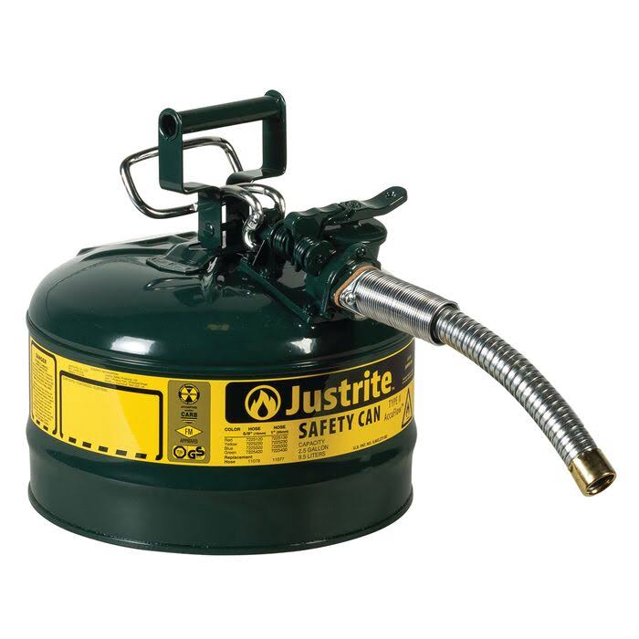 Justrite 7225130 Type II AccuFlow 2.5 Gallon 1x22 Hose Steel Safety Can, Red