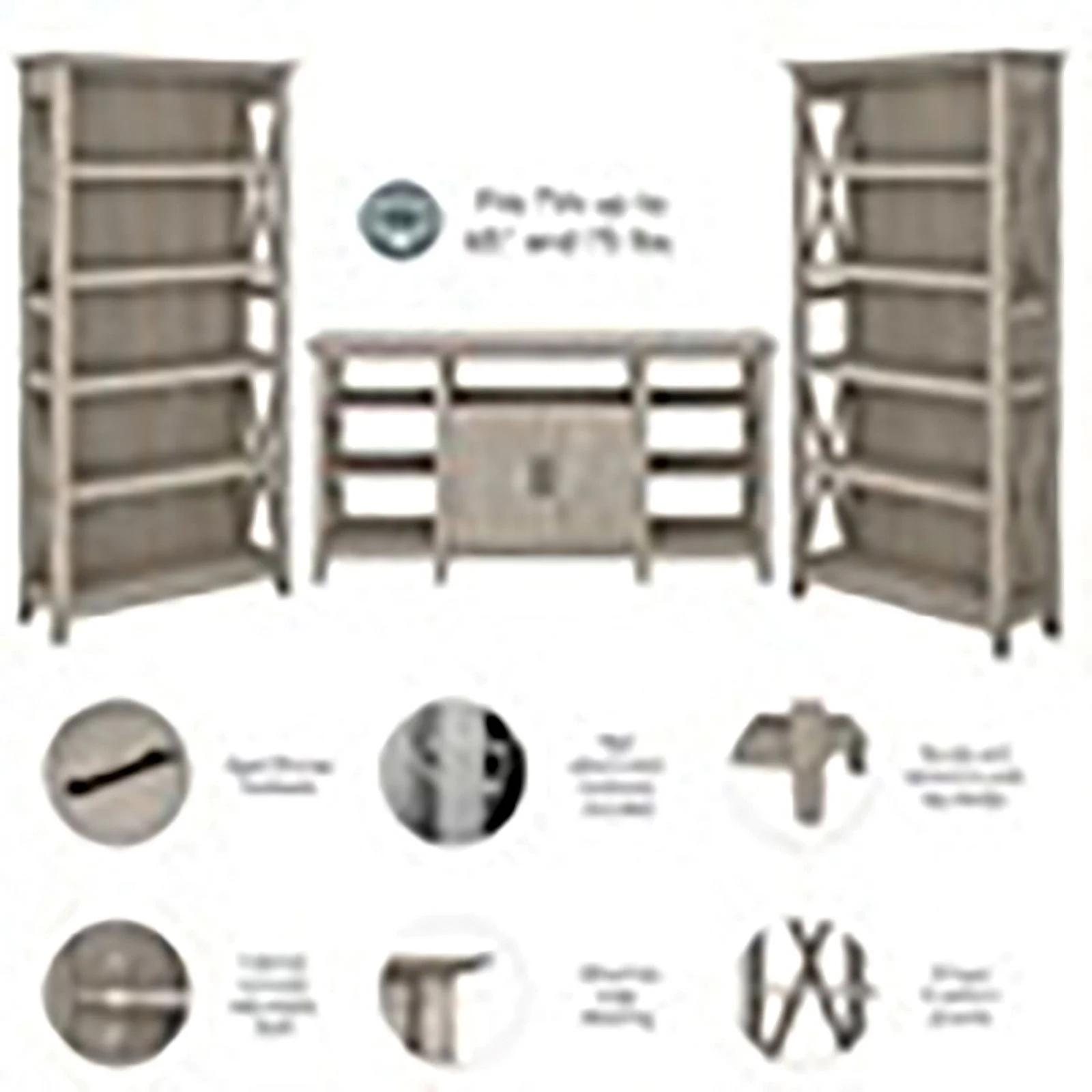 Pemberly Row Transitional Wood Tall TV Stand with 2 Bookcases in Washed Gray