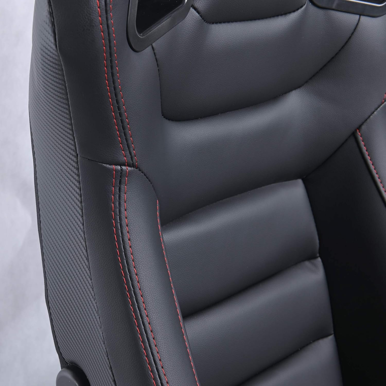 Racing Seats, Pair of PVC Leather Racing Bucket Seats with Dual Sliders, Black with Black Stitching