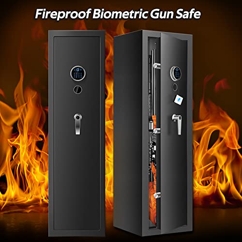 【2024 New】7-8 Rifle Gun Safe Gun Cabinet Fire Resistant with Removable Shelf, Large Unassembled Gun Safes for Home Rifle and Pistols with Silent Mode, Anti-Theft Long Gun Safes for Rifles and Shotguns