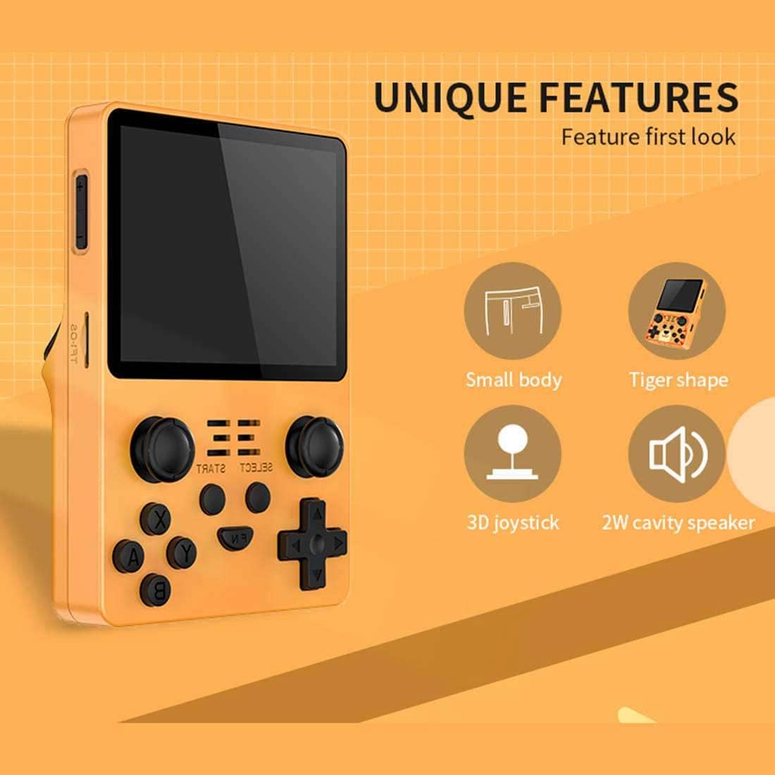 POWKIDDY RGB20S Handheld Game Console, 3.5 Inch IPS Portable Retro Arcade Built-in 20,000 Games, Yellow