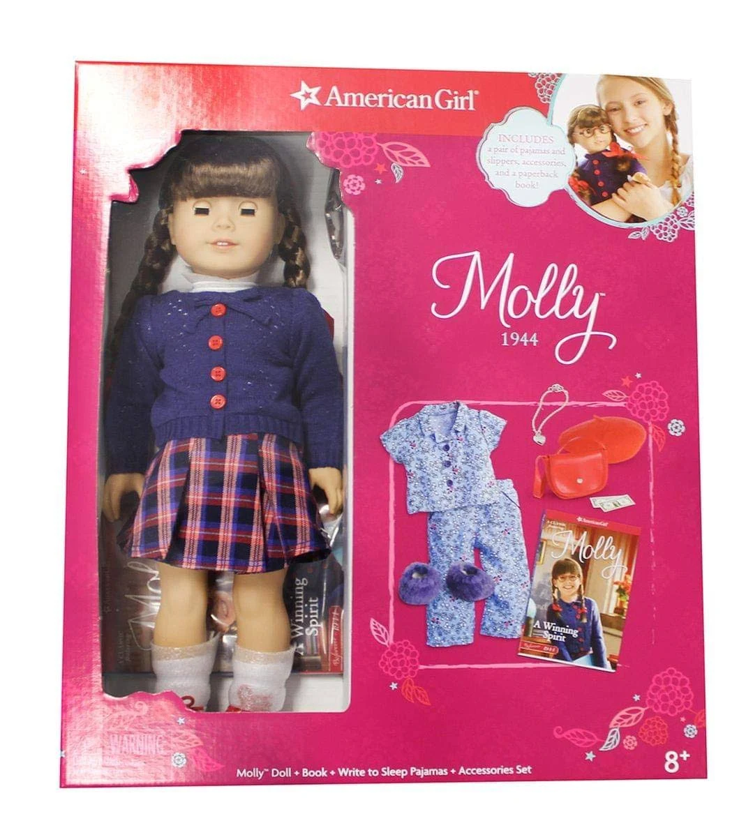 American Girl 18-inch Molly 1944 Doll + PJ Set + Book