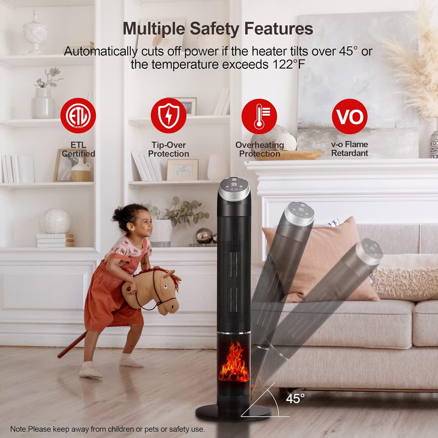 38" Space Heater, Heaters for Large Room, 1500W PTC Fast Heating Oscillating Ceramic Heater with Thermostat, 24H Timer, Remote, 3D Flame, Overheat & Tip-over Protection, for Home, Indoor Use (38 Inch)