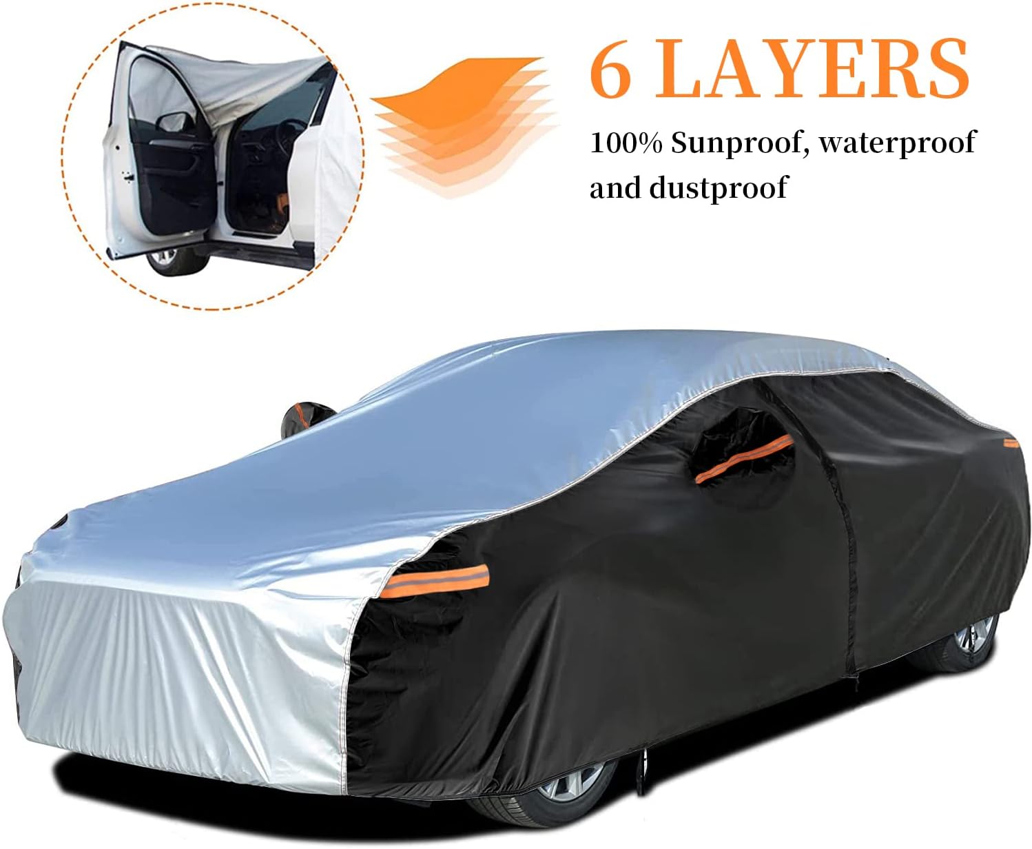 XicBoom SUV Car Cover 6 Layers, Waterproof All Weather Car Cover with Zipper Door, Indoor/Outdoor Full Cover, Sun Rain Snow UV Protection with Cotton, Fit SUV Jeep-Length ( 190 to 200 )