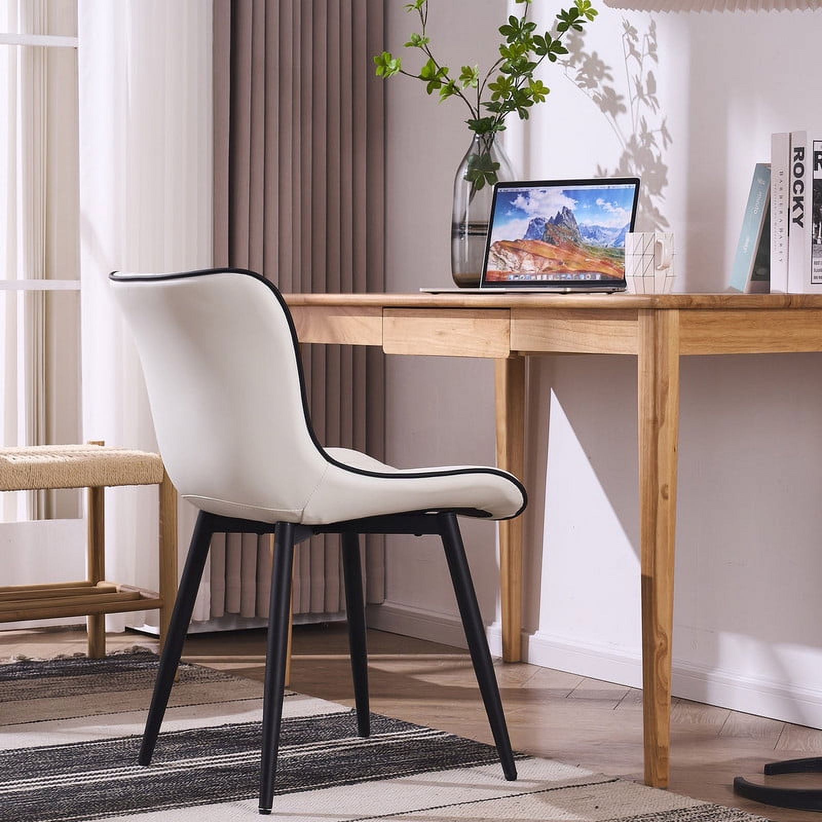 YOUNUOKE Dining Chairs Set of 2 Mid Century Modern Faux Leather Kitchen Dining Chair, White