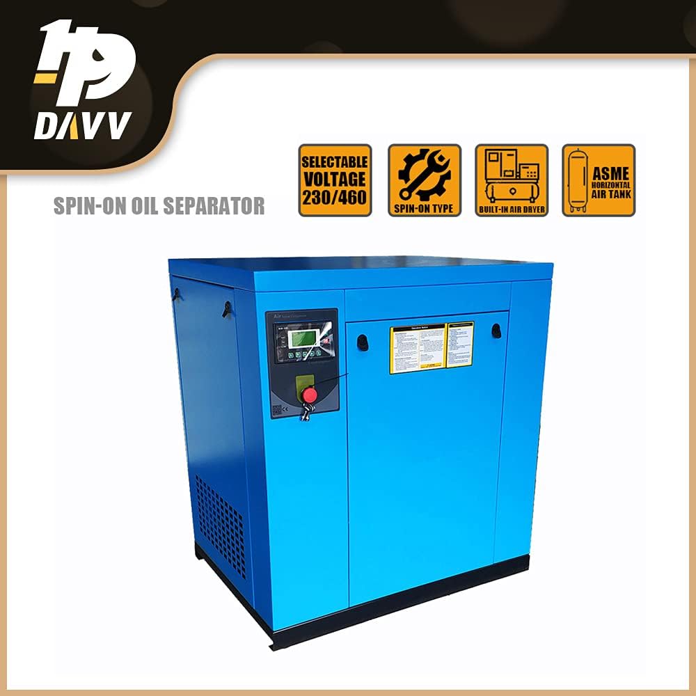 208-230V 3-Phase Rotary Screw Air Compressor 15HP / 11KW - 46CFM @ 125PSI - NPT3/4" Base Mount Commercial Air Compressed System Spin-on Air Oil Separator - PACK11