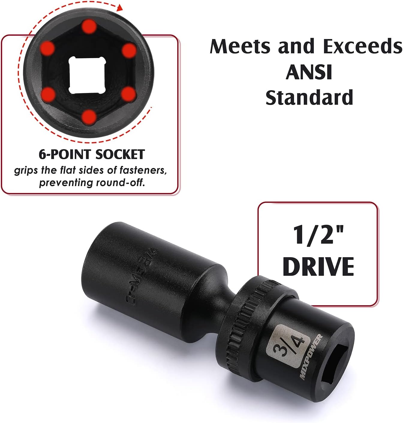 MIXPOWER 10-piece 3/8" Drive Shallow Universal Impact Socket Set, Metric,10-19mm, Swivel Socket with Flexible Wobble, CR-MO