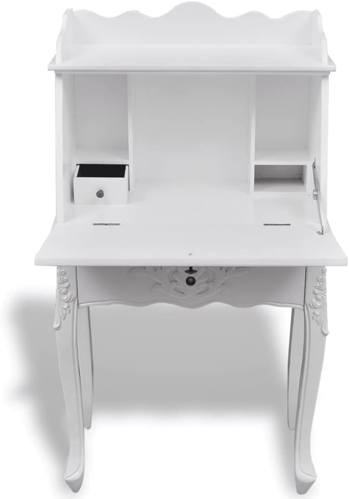 Wooden French Secretary Desk,Office Desk with Drawers,Writing Desk with Drawers,with Hinged Desktop That Doubles as The Cabinet Door,As a Work, Writing, or Computer Desk.