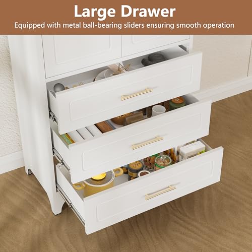 Metal Storage Cabinet with Doors and Shelves, 71 Inch Tall Kitchen Pantry Cabinet, Pantry Cabinets for Kitchen Storage, Freestanding Cupboard for Living, Dining Room, White, Assembly Required